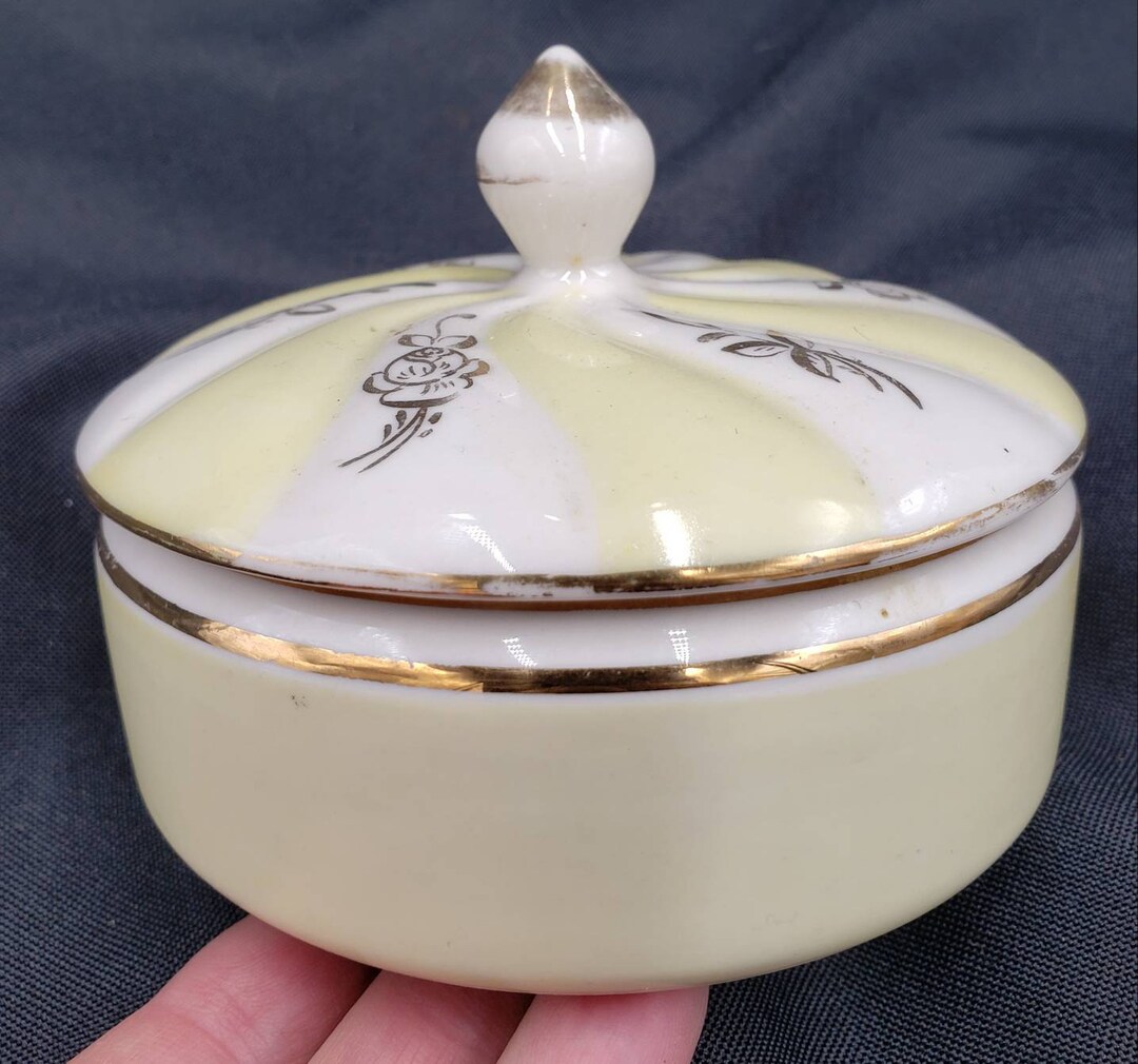 Ceramic Powder Puff Dish With Lid Registered KAOLENA California Pottery