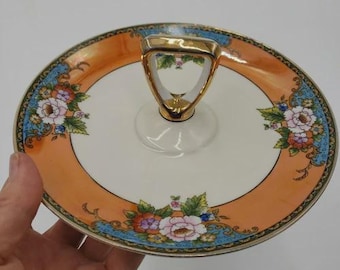 NORITAKE Platte Made In Japan Handgemalte Blumen Keramiktablett Gold Orange Blau