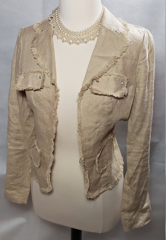 Vintage Gold Blazer, Women's beige linen blazer ja