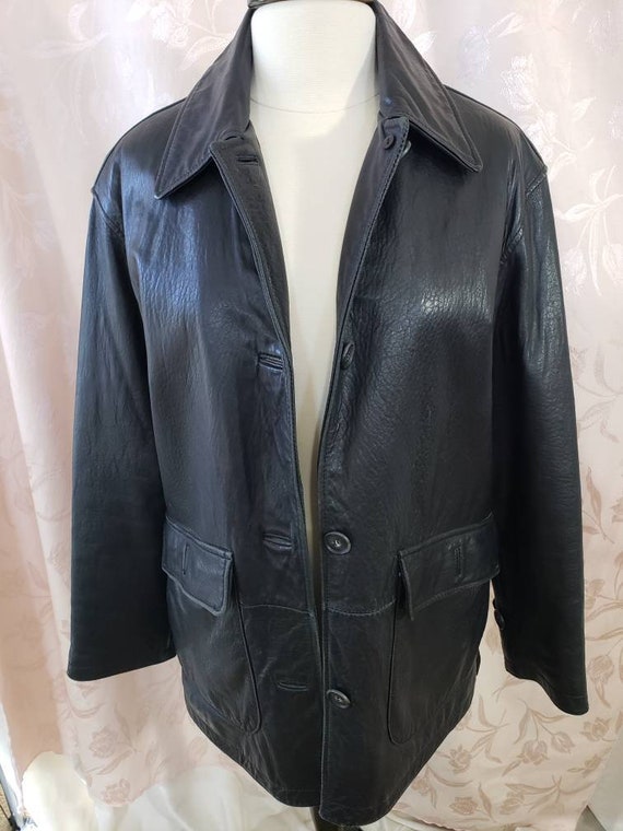 Men's Black Soft Leather Coat Size Medium Big Poc… - image 3