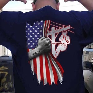 Lineman T-shirt,Lineman Tee,Lineman Gift,American Flag Lineman Shirt - Patriotic Utility Worker Gift - Power Lineman T-Shirt - USA Pride Tee