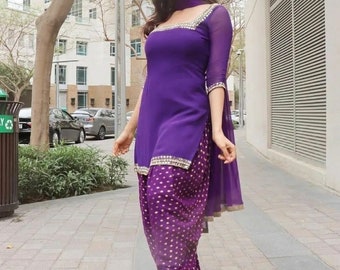 Completo Punjabi fatto a mano: top, salwar, dupatta - matrimonio indiano