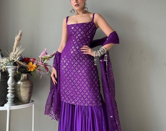 Stylish mirror sharara suit women customise stitching sharara suit embroidery salwar kameez suit transitional wear suit indian wedding wear