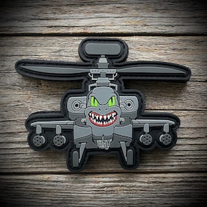 AH-64 Apache Helicopter Cartoon PVC Patch - Military Aviation - Army, Navy, Air Force, Marine Corps