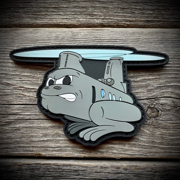 CH-46 Phrog Helicopter Cartoon PVC Patch - Military Aviation - Army, Navy, Air Force, Marine Corps