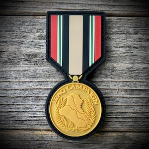 Iraq Campaign Medal PVC Patch - U.S. Military - Army, Navy, Marine Corps, Air Force - Gold Metallic PVC - Hook and Loop Backing