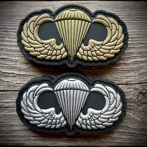 Basic Parachutist Badge Patch - PVC Patch - Army Airborne School - Paratrooper - US Military - Colors: Silver and MultiCam