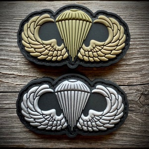 Basic Parachutist Badge Patch - PVC Patch - Army Airborne School - Paratrooper - US Military - Colors: Silver and MultiCam