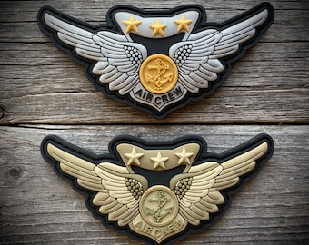 Combat Aircrew Wings PVC Patch - Navy / Marine Corps Enlisted - Colors: Silver/Gold Metallic and Desert Camo