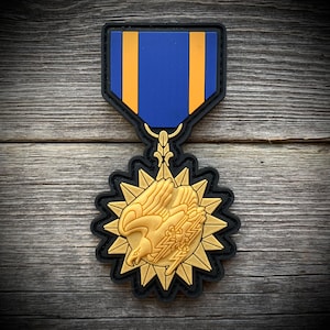 Air Medal PVC Patch - U.S. Military Aviation - Army, Navy, Marine Corps, Air Force - Gold Metallic PVC