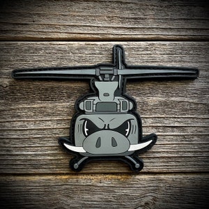UH-1 Huey “War Pig” Helicopter Cartoon PVC Patch - Military Aviation - Army, Navy, Air Force, Marine Corps