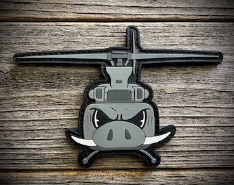 UH-1 Huey “War Pig” Helicopter Cartoon PVC Patch - Military Aviation - Army, Navy, Air Force, Marine Corps