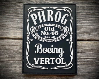 Phrog “Old No. 46” PVC Patch - Jack Daniels Parody - CH-46 Helicopter Phrogs Forever - Navy Marine Corps Aviation