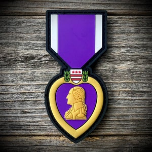 Purple Heart Medal PVC Patch - U.S. Military - Army, Navy, Marine Corps, Air Force - Gold Metallic PVC - Hook & Loop Backing