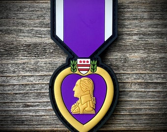 Purple Heart Medal PVC Patch - U.S. Military - Army, Navy, Marine Corps, Air Force - Gold Metallic PVC - Hook & Loop Backing