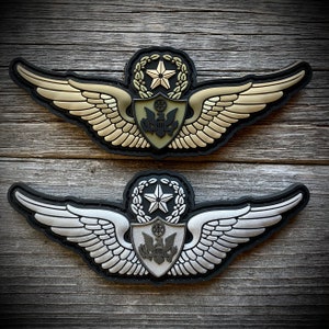 ARMY “Aviation” Badge PVC Patches - Enlisted Aircrew Wings - Master, Senior, Basic - Colors: Silver Metallic and MultiCam
