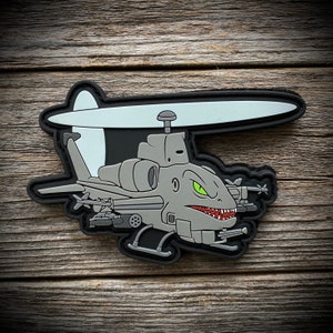 AH-1 Cobra Helicopter Cartoon PVC Patch - Military Aviation - Army, Navy, Air Force, Marine Corps