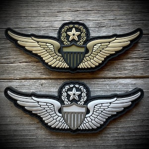 ARMY “Aviator” Badge PVC Patch - Pilot Aircrew Wings - Master, Senior, Basic - Colors: Silver Metallic and MultiCam