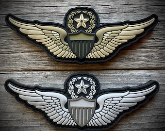 ARMY “Aviator” Badge PVC Patch - Pilot Aircrew Wings - Master, Senior, Basic - Colors: Silver Metallic and MultiCam