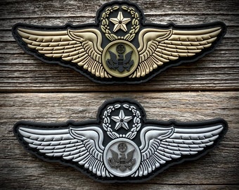 Patches de PVC com o emblema "Aviação" da Força Aérea - Asas de Tripulante Alistado - Mestre, Sênior, Básico - Cores: Prata Metálico e MultiCam