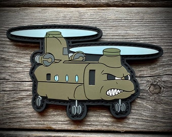 CH-47 Chinook Helicopter Cartoon PVC Patch - Military Aviation - Army, Navy, Air Force, Marine Corps