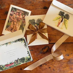 Tarjetas de agradecimiento de boda pintadas a mano, hechas a medida con acuarela y sobres tipo caja, hechas a pedido - DEPÓSITO