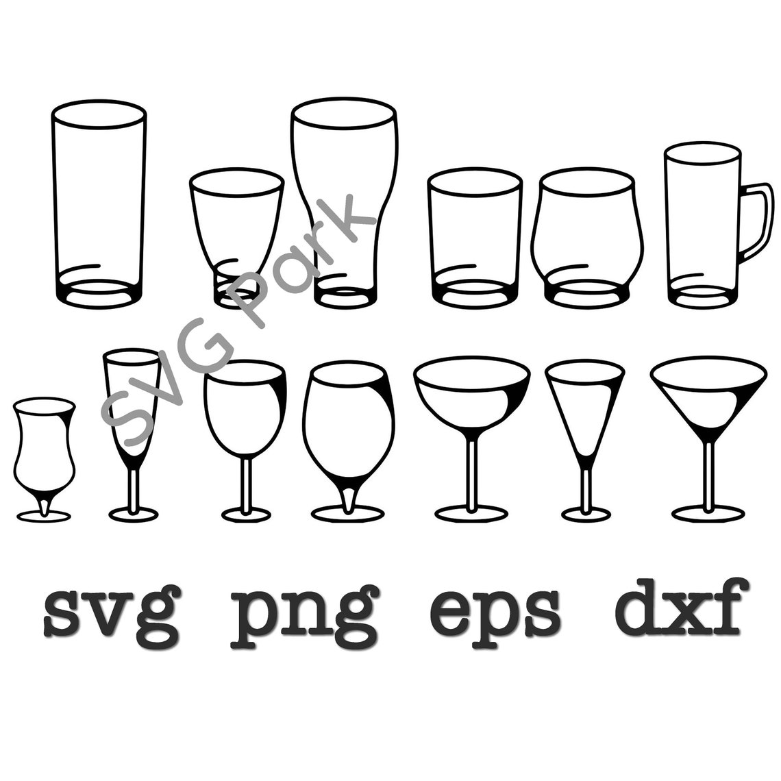 Set of 12 Outline Silhouette Glass Cup svg png eps and dxf Etsy