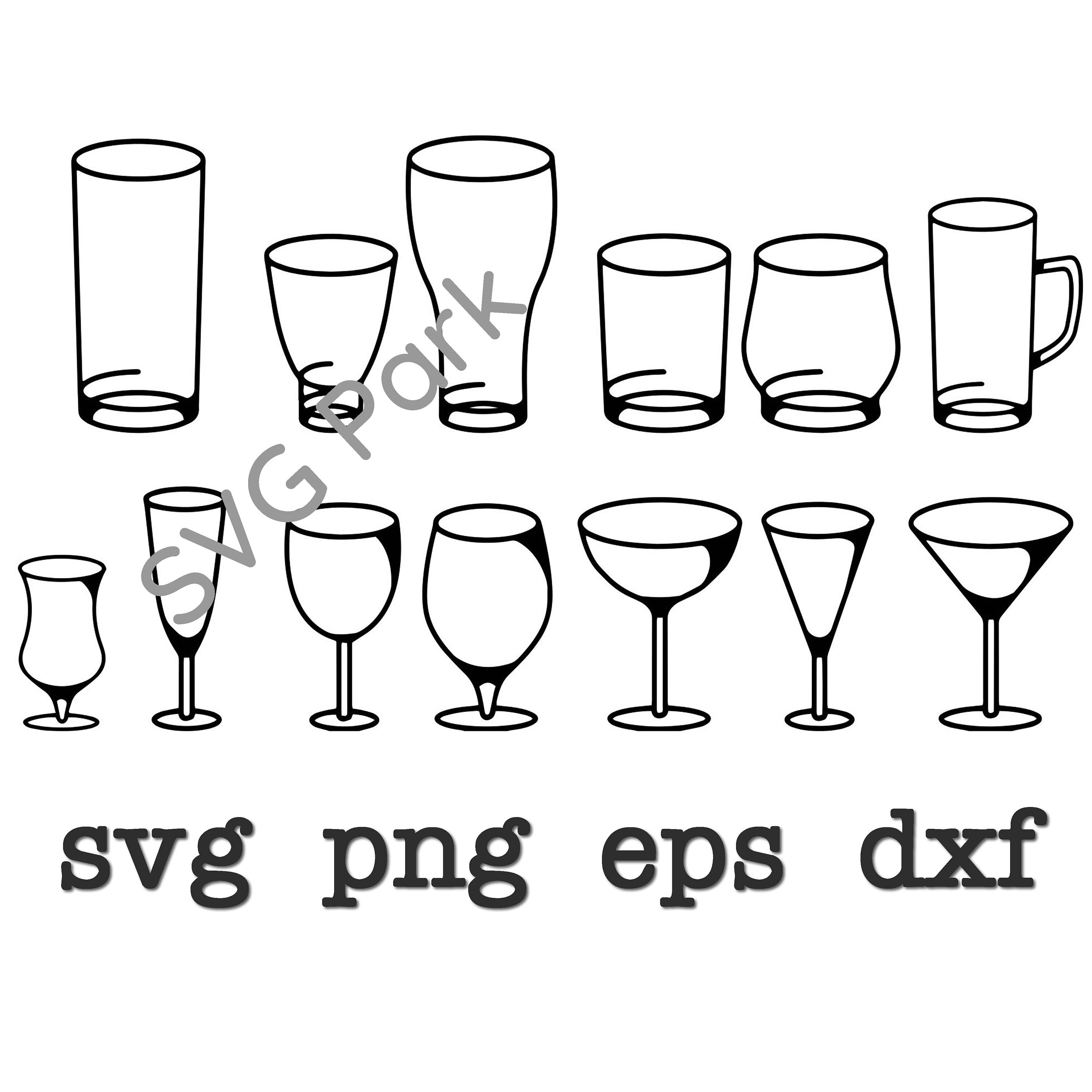 Set of 12 Outline Silhouette Glass Cup svg png eps and dxf Etsy