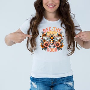 Bee The Good T-Shirt & Tote | Eco-Friendly Inspirational Graphic Tee | Floral Bee Design | Motivational Apparel + Accessories