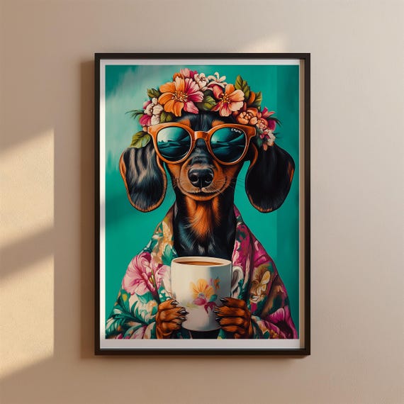 Dachshund Wall Art, Dog Poster, Funny Dog Art, Mid century Artful, Mid Century Decor, Dachshund Gift, Miniature Dachshund Picture Mid-Modern