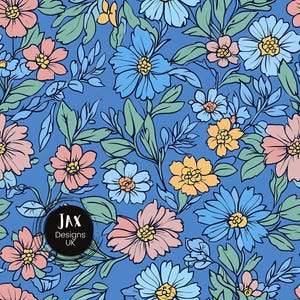 Motif floral bleu transparent, motif répété de la surface du carreau, motif floral sans couture, licence commerciale pour téléchargement sur papier numérique, motif floral délicat