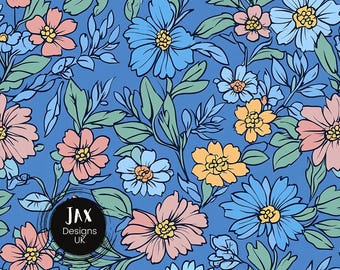 Blue Floral Seamless Pattern, Repeat Tile Surface Pattern, Seamlesspattern-flowers, Digital Paper Download Commercial Licence, Ditsy floral