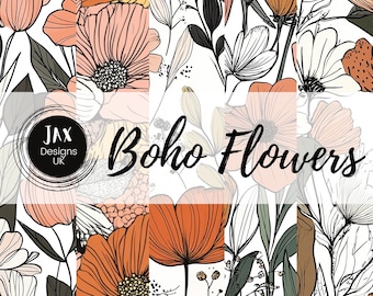 Boho Floral Seamless Pattern, Flower Boho, Floral Print, Seamless Pattern, Repeating File for Fabric Printing Commercial Use, Pattern Design
