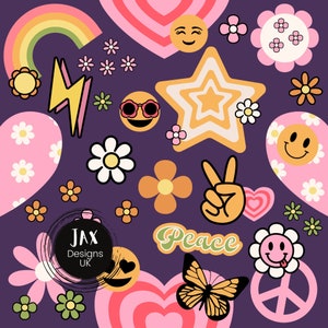 Retro Happy Faces Seamless Pattern, Hippy Repeating Pattern, Digital Pattern File, Downloadable Pattern File, Surface Pattern Design, Smile