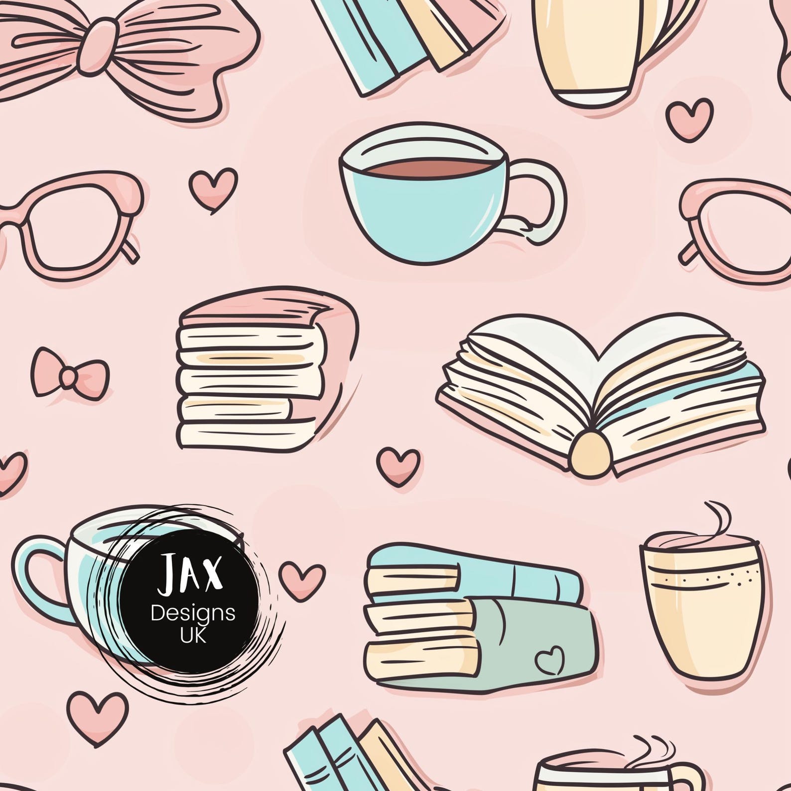 Books & Coffee Seamless Pattern, Book Girl Pattern, Repeating Pattern ...