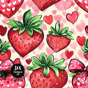 Fraise Saint-Valentin fichier sans couture répétition impression tissu sublimation numérique papier artisanat Design papier peint fond amour coeurs Saint-Valentin