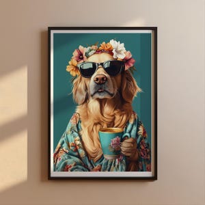 Golden Retriever Wall Art, Dog Poster, Funny Dog Art, Mid century Artful, Mid Century Decor, Dog Gift, Golden Retriever Picture Mid-Modern