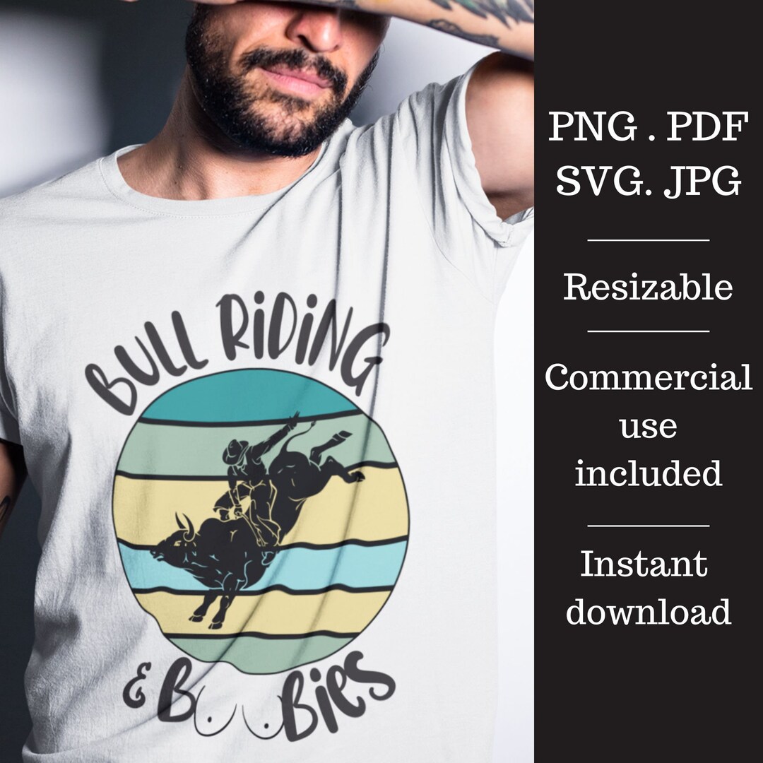 Bull Riding PNG Retro T-shirt Design SVG PNG Pdf Poster Download Funny ...