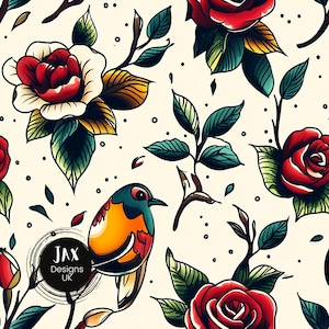 Tattoo Seamless Pattern, Tattoo repeating pattern, pattern tile, small business pattern, fabric design tile, Alternative Seamless File