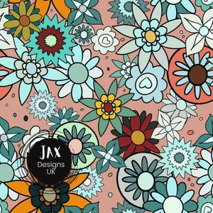 Retro Floral Seamless Pattern, Fabric Print, Sublimation, Repeating Pattern, Digital Paper,  Floral Surface Pattern, Bright Floral Jpg