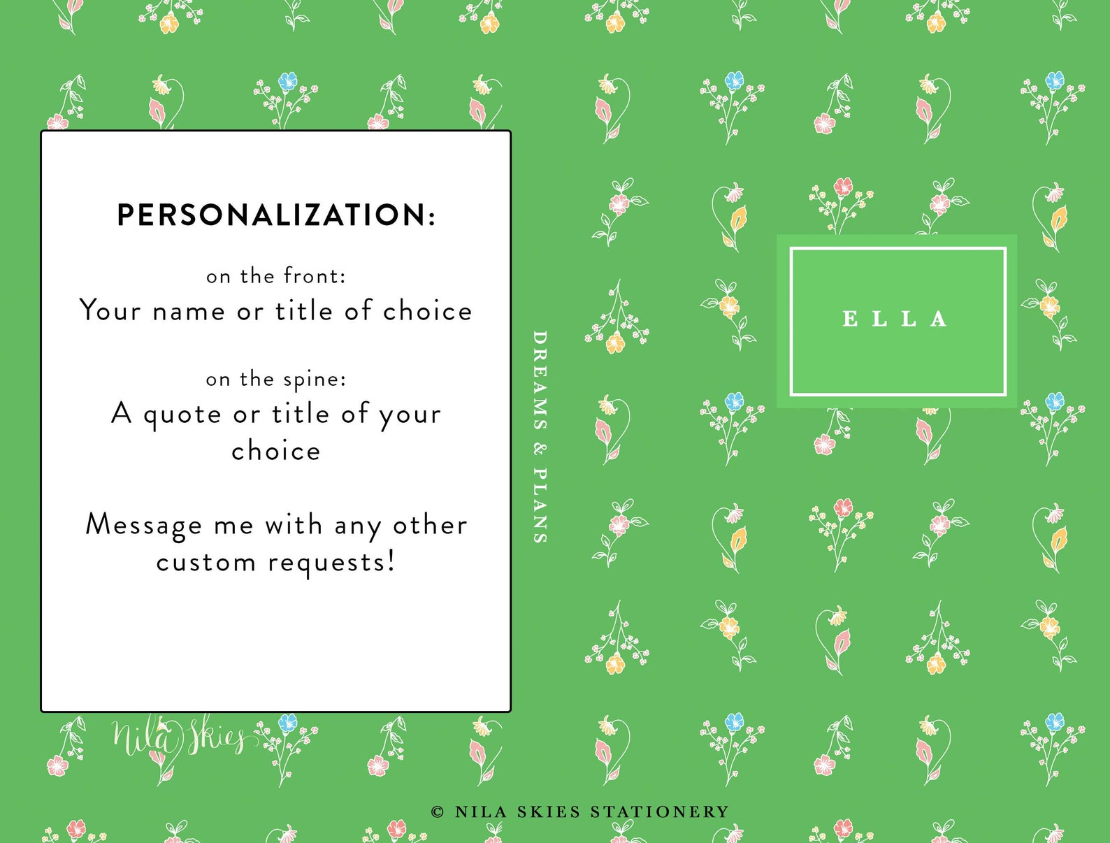 Green Floral Journal Personalized Hardcover Journal Custom | Etsy