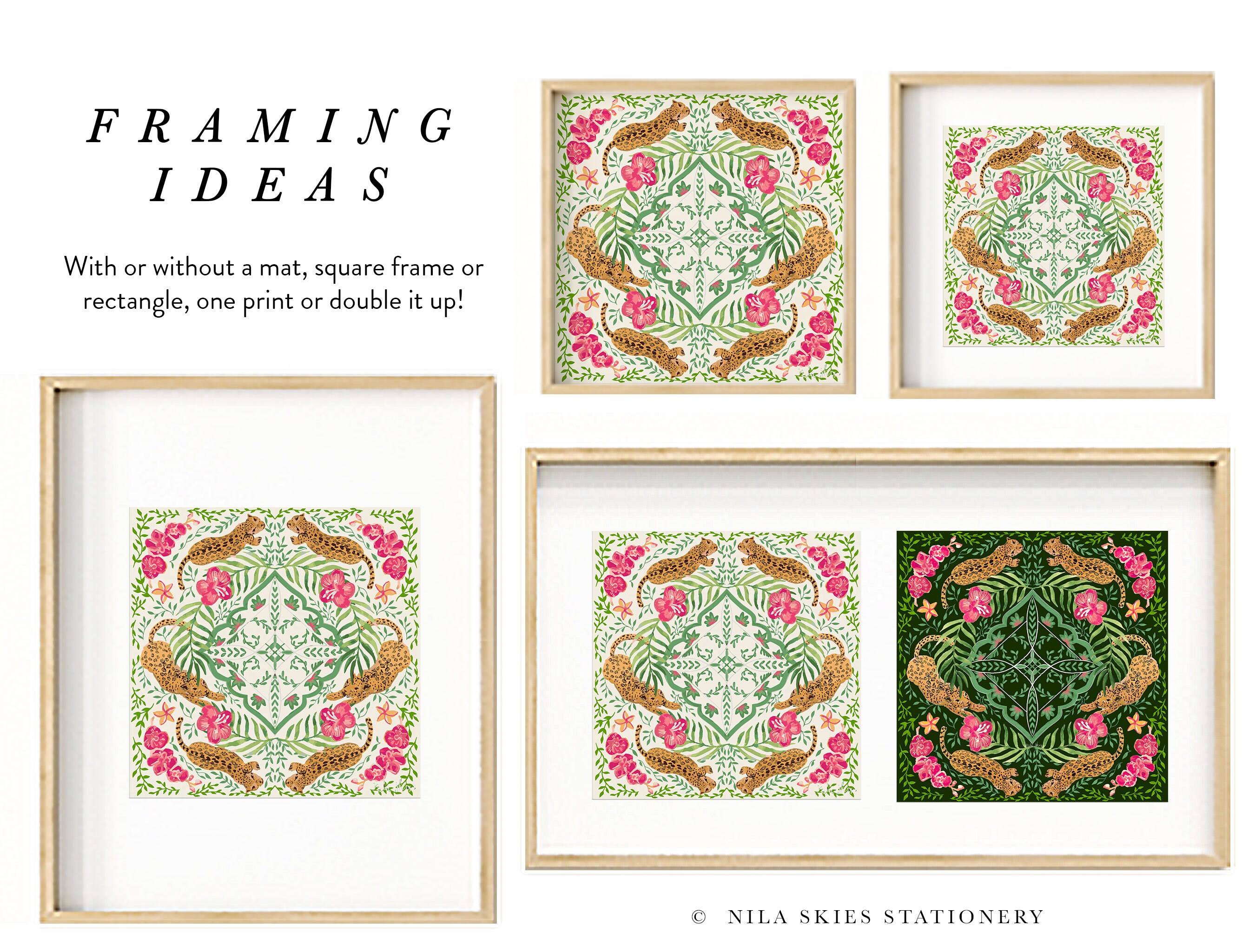 Leopard Art Bright Wall Art Jungle Art Floral Art Print Etsy