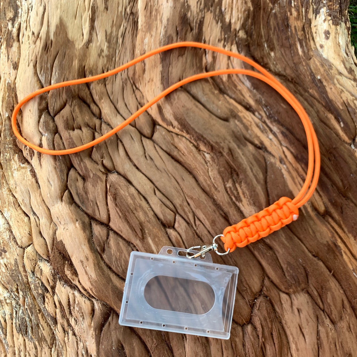 Paracord neck lanyard with plastic ID holder 13 Colours Etsy