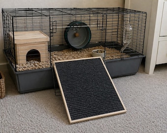 Rabbit Cage Exit Ramp Platform: Carpeted Wood, Cage Accessory