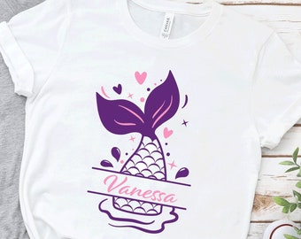 Personalized Mermaid Girl Shirt, Custom Name Birthday T-Shirt, Under The Sea Theme Outfit, Mermaid Birthday Gift for Toddler or Girl