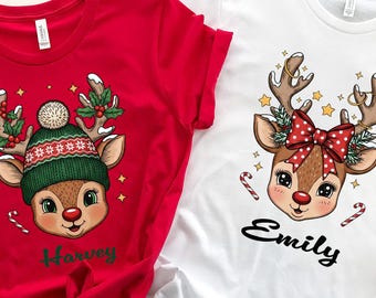 Reindeer Shirt, Personalized Christmas Shirt, Cute Holiday Tee, Toddler Christmas, Christmas Name Shirt, Matching Boy and Girl Holiday Deer