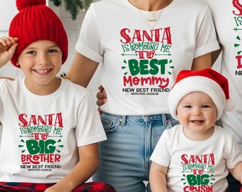 Pregnant Christmas Shirt, Santa Is Promoting Me to Big Brother Sister, Custom Baby Announcement Christmas Tee, Christmas Pregnancy Shirt