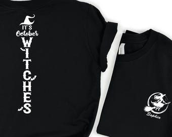 Personalized Halloween Shirt, It’s October Witches T-Shirt, Custom Name Witch Shirt, Funny Fall Graphic Tee, Halloween Party Shirt