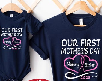 Personalized First Mother's Day Shirt 2025: Mom & Baby Matching Tees