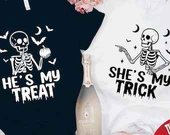 Halloween Couple Shirt, Trick Or Treat Shirts, He’s My Treat She’s My Trick Matching T-Shirts, Fun Halloween Shirts For Him And Her